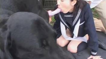 Restrained Japanese student girl compelled to have sex with beasts