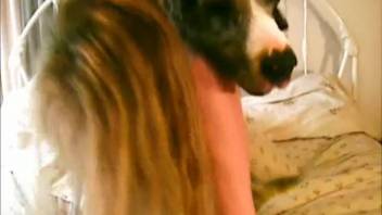 Canine penetrates nude female and ejaculates semen into her mouth