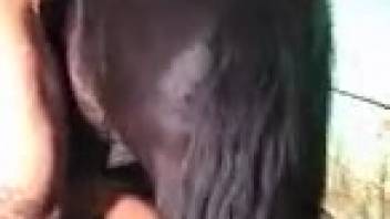 Legendary older woman performs deepthroat on an enormous equine penis via webcam