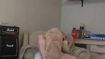 Teen 18+ in a skirt gets banged by her jolly dog