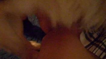 Zoophilia girl hikes up plaid skirt and hound laps at her cunt