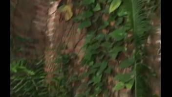 Naked whore handles massive dog dick deep in her butt and cunt