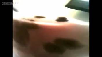 Teen girl experiments with doggy action on webcam for her debut