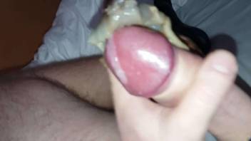 Horny dude jerks off with lots of snails on his erect dick