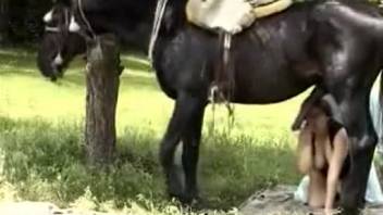 Curvy ginger babe gets double-penetrated in a wild zoo threesome