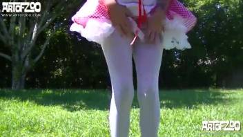 Dog-obsessed dark-haired woman dresses in costumes and has sex