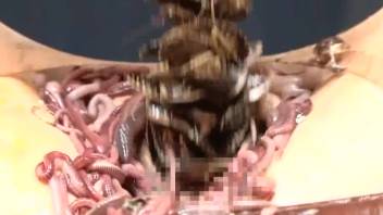 Extreme feces solo play with worms in her vagina and rectum