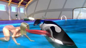 Killer whale sticks its killer cock in her mouth