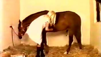 Blonde nurse in stockings bangs a stud horse