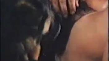 Bushy-crotch mature lady screwing a similarly hairy canine dick
