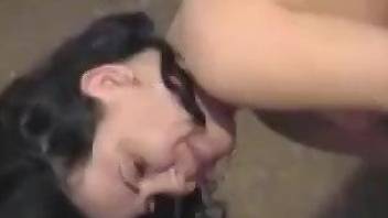 Hot brunette sets her sights on this animal's cock