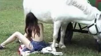 White horse blowjob from a redheaded skinny slut