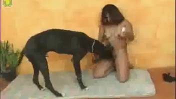 Brunette with cropped hair gets ass-fucked by a canine