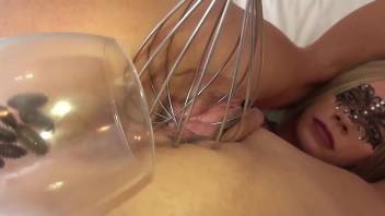 Hot woman places bugs on her clit and pussy