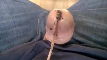 Man jerks off with worms crawling into his penis