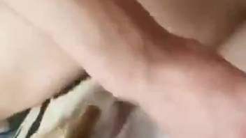 Naked guy anally penetrates his dog during morning webcam fetish