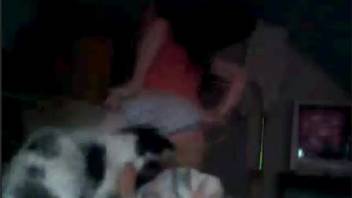Soaked pussy slut being tongued by her own pup