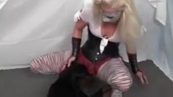 Silly costume woman being banged hard by a filthy mutt