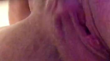 Closeup when a dog penetrates a mature woman's wet cunt