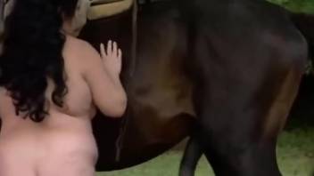 Fat wife throats giant horse dick and gets laid